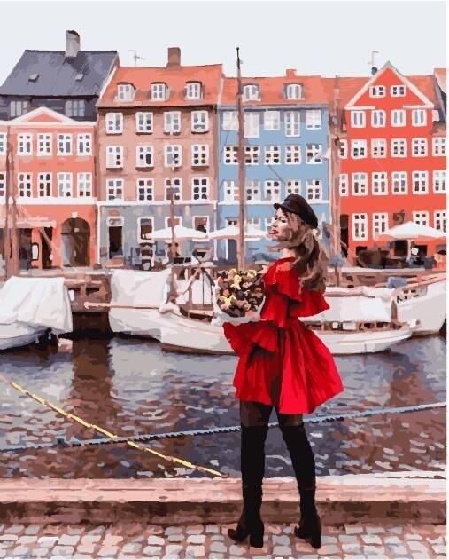 Картина по номерам Brushme PGX25436 Она у домов Амстердама 40x50 см (1338521862)