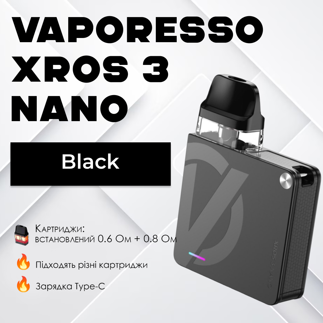 POD-система Vaporesso XROS 3 Nano Pod Kit багаторазова 1000 mAh 2 мл Black (d5422399) - фото 6