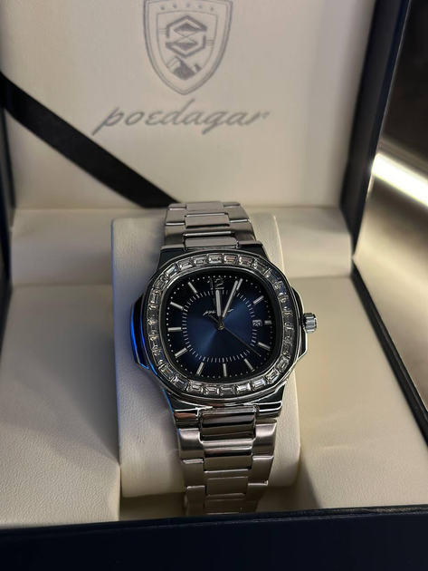 Годинник чоловічий Poedagar Crystal синій циферблат Срібний