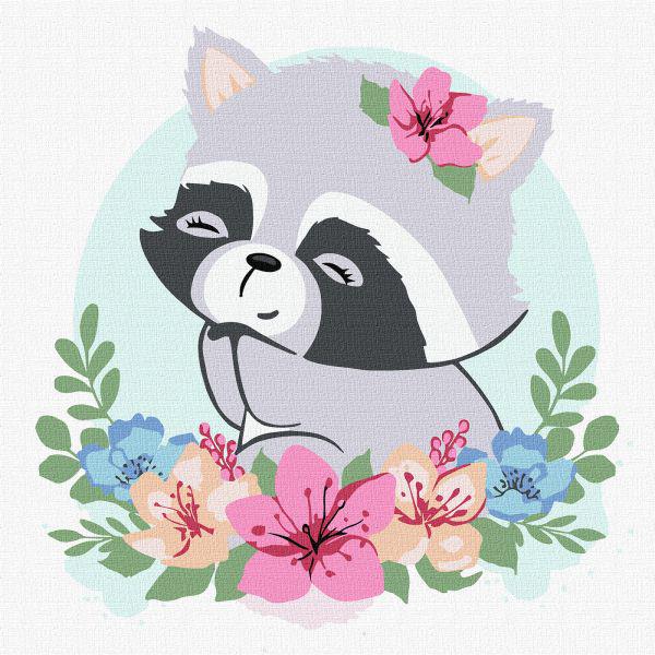 Картина по номерам Цветочный енот