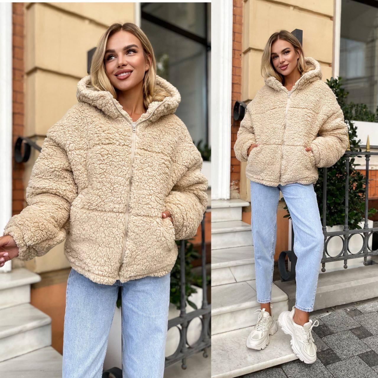 Куртка женская демисезонная Меховая Тедди XL-3XL Бежевый (OV-7144BE-XL-3XL) - фото 4 Куртка женская демисезонная Меховая Тедди XL-3XL Бежевый (OV-7144BE-XL-3XL) - фото 4