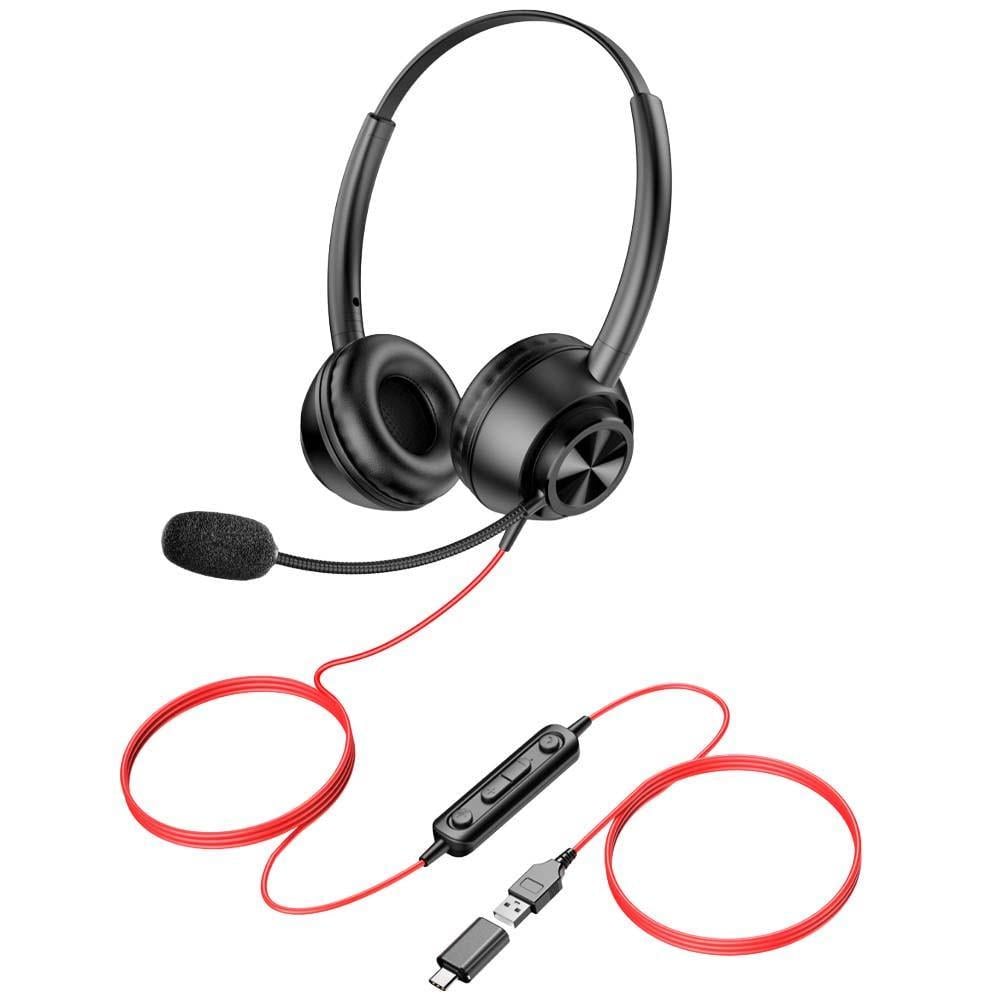 Гарнитура USB New Bee H369 с микрофоном ENC для ПК и ноутбука USB-A и USB-C односторонняя проводная с пультом управления