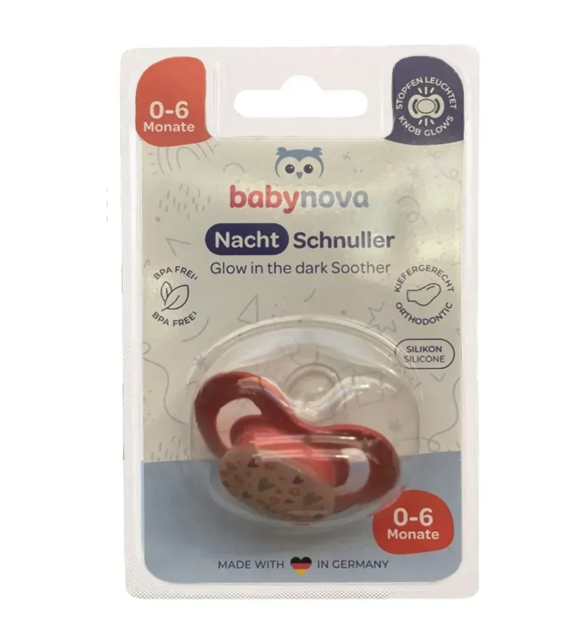 Пустышка силиконовая Baby Nova ортодонтическая ночная 0-6 мес. 1 шт. Розовый (143926) - фото 2 Пустышка силиконовая Baby Nova ортодонтическая ночная 0-6 мес. 1 шт. Розовый (143926) - фото 2