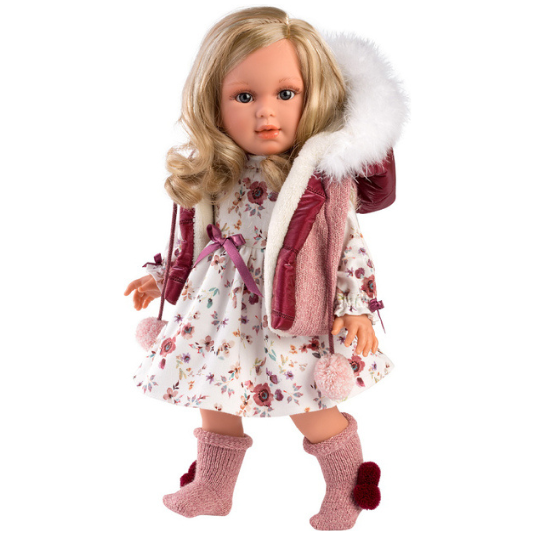 Лялька llorens колекційна вінілова дівчинка зі світлим волоссям у сукні та жилеті 40 см