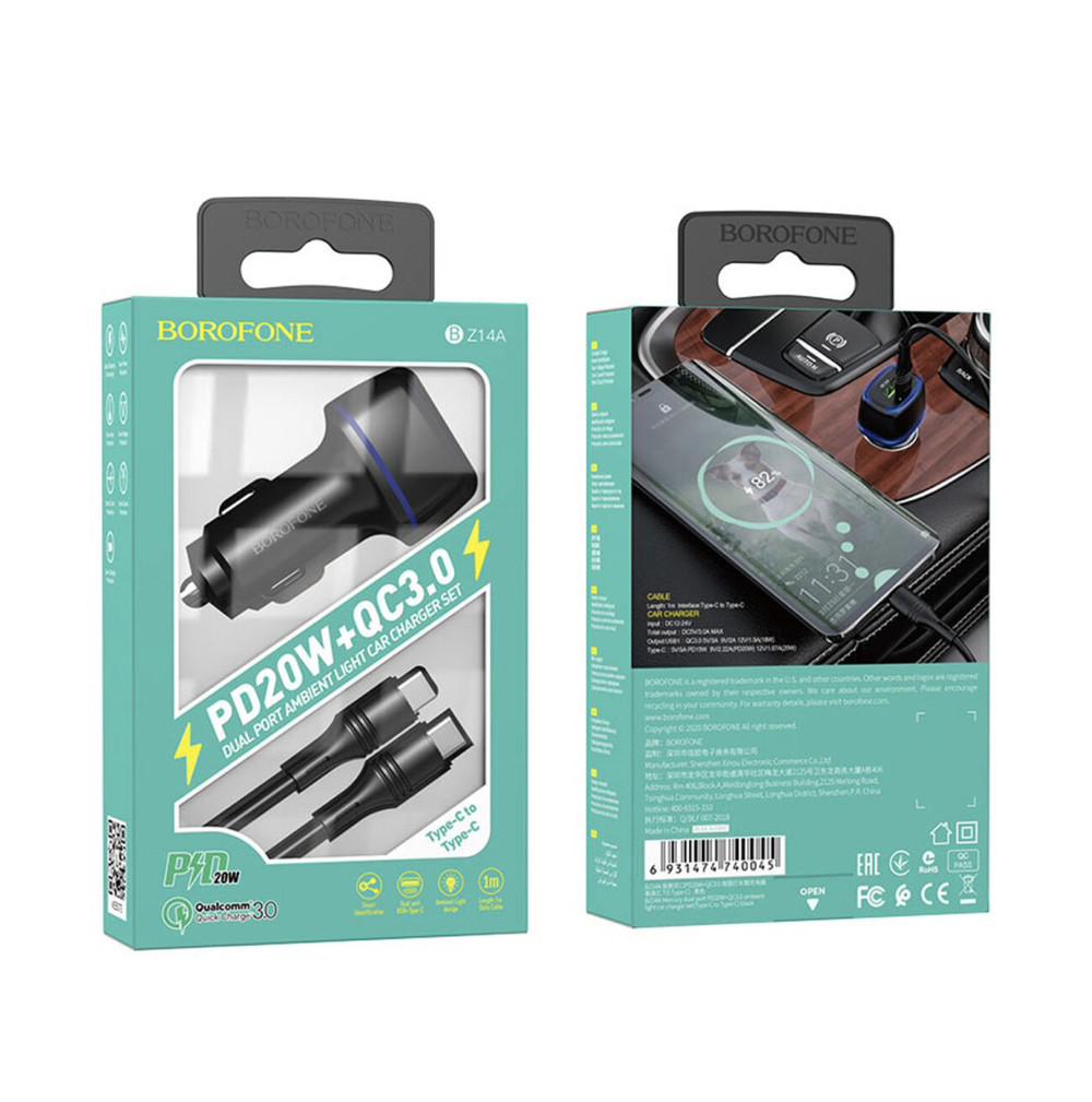 Зарядное устройство автомобильное Borofone BZ14A Mercury PD20W QC3.0 Type C Type C Black - фото 4 Зарядное устройство автомобильное Borofone BZ14A Mercury PD20W QC3.0 Type C Type C Black - фото 4