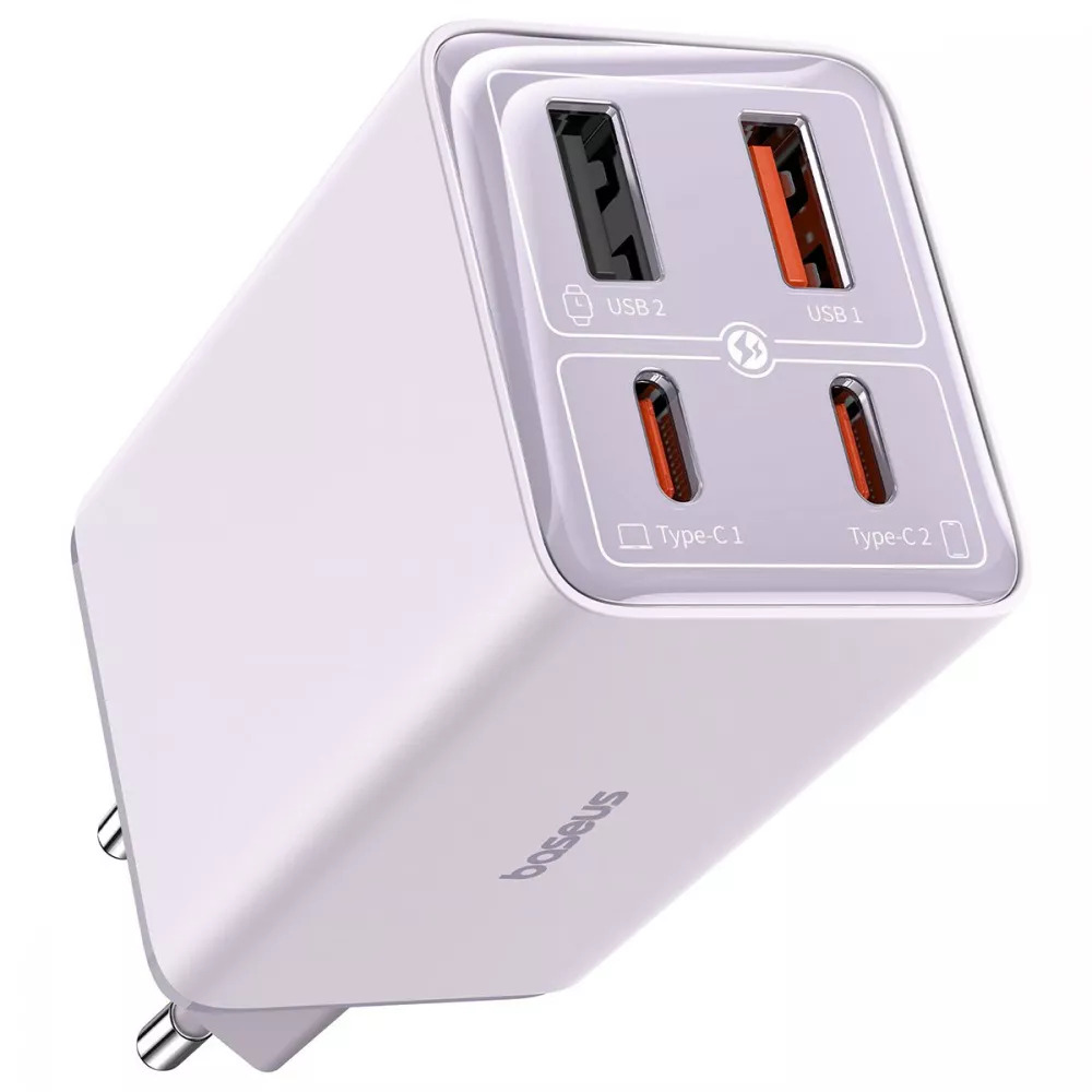 Зарядное устройство BASEUS GaN6 Pro 65W 2 Type-C и 2 USB Purple (P10162701533-00)