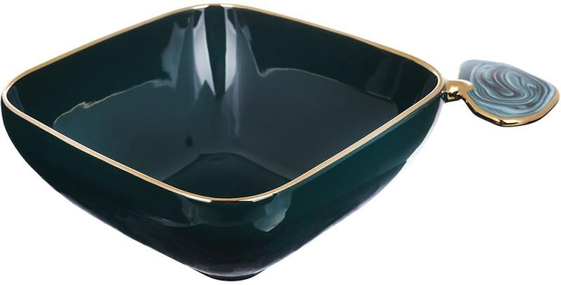Салатница фарфоровая Gold Line с декоративной ручкой квадратная Зеленый 1500 мл Салатница фарфоровая Gold Line с декоративной ручкой квадратная Зеленый 1500 мл