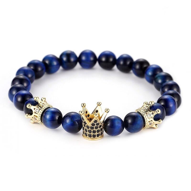 Браслет із тигрового ока з коронами р. 22 Синій/Золотий (20043)