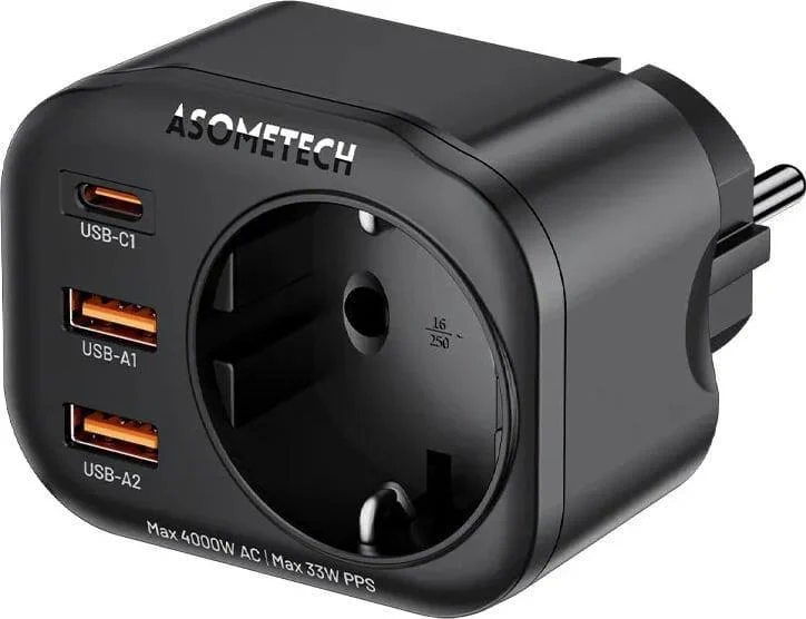 Зарядное устройство для ASOMETECH WP09-F-PD 33W GaN PPS PD USB C Black (WP09-F-PD)