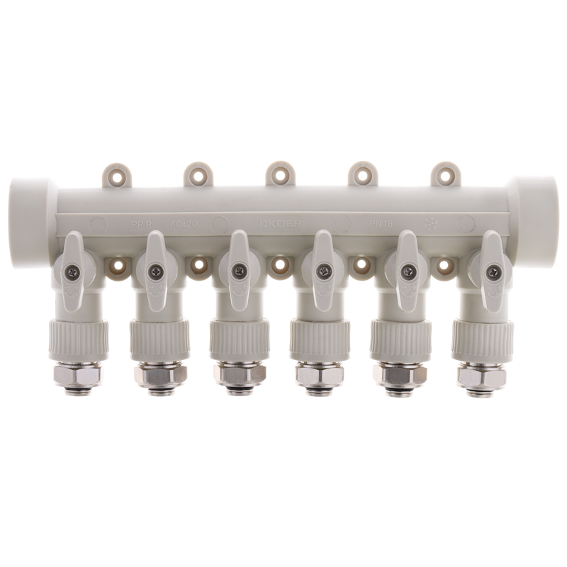 Коллектор распределительный 6-way с фитингом PPR KOER K0194.PRO 40x20 мм (KP2559)