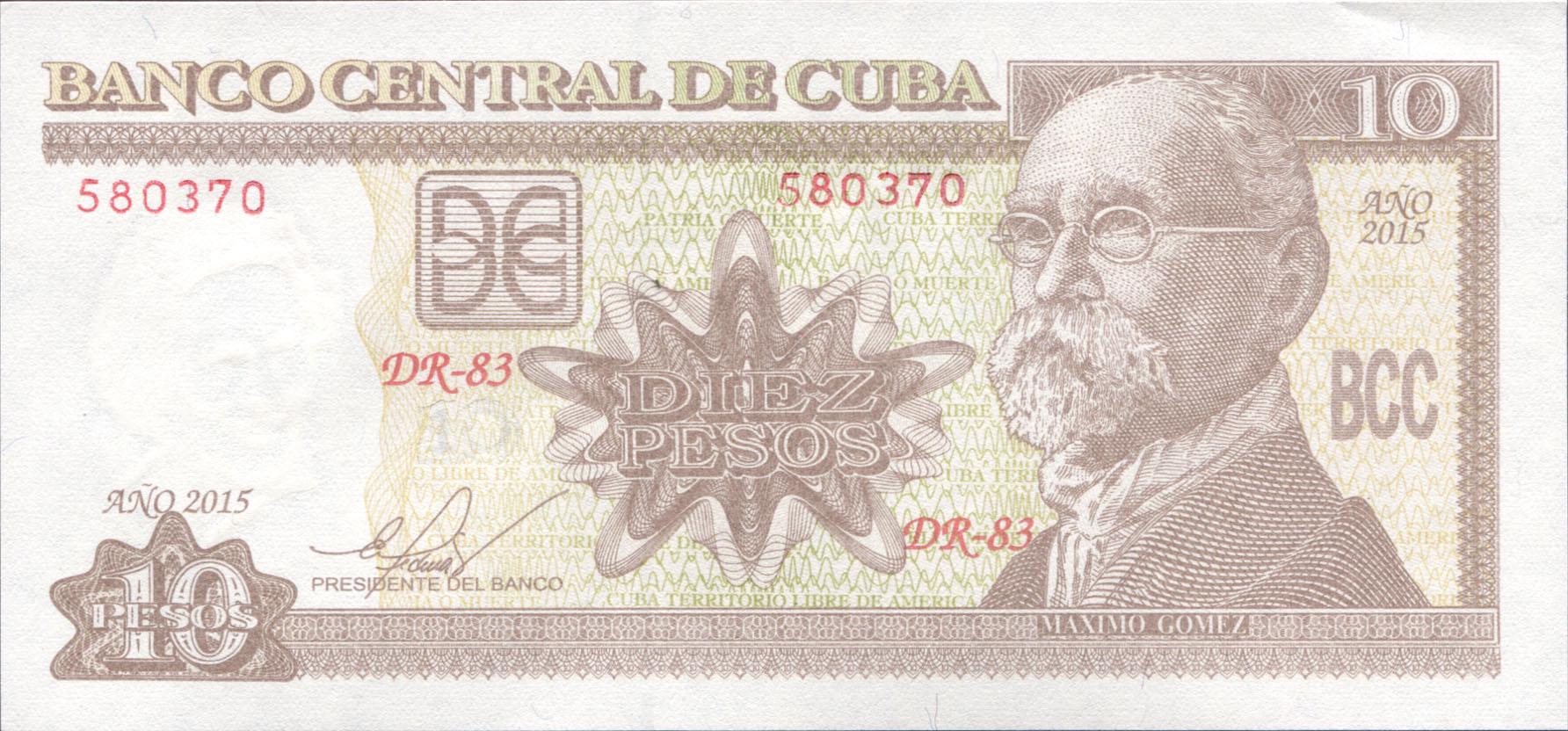 Коллекционная банкнота Куба 2015 10 песо P117q UNC