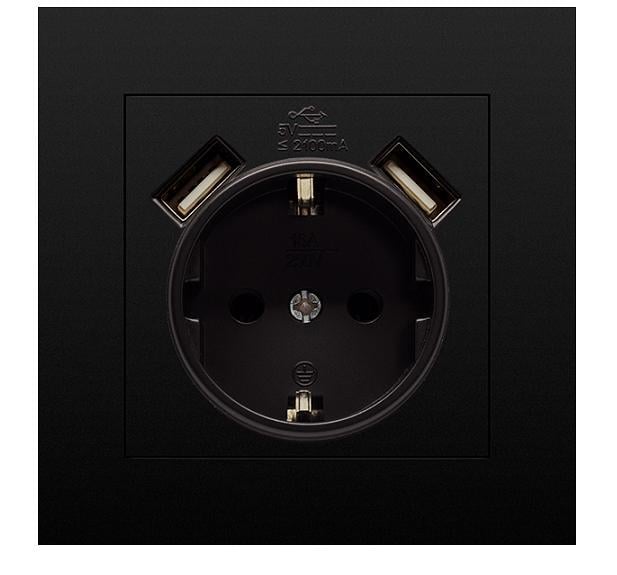 Розетка одноместная с заземлением и двумя USB портами MARSHEL IDEAL RS16-472 Black (19124415)