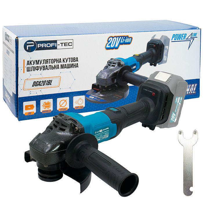 Машина шліфувальна акумуляторна кутова PROFI-TEC 20V DGA201BL Professional POWERLine без аккумулятора та зарядого (005961)