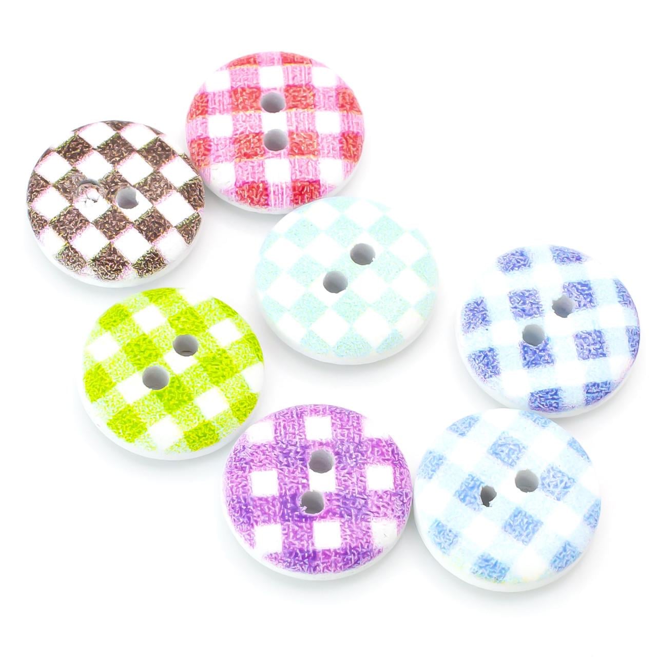 Пуговицы деревянные с принтом квадратики круглые 15 мм 30 шт. Разноцветный (ДП0015п20)