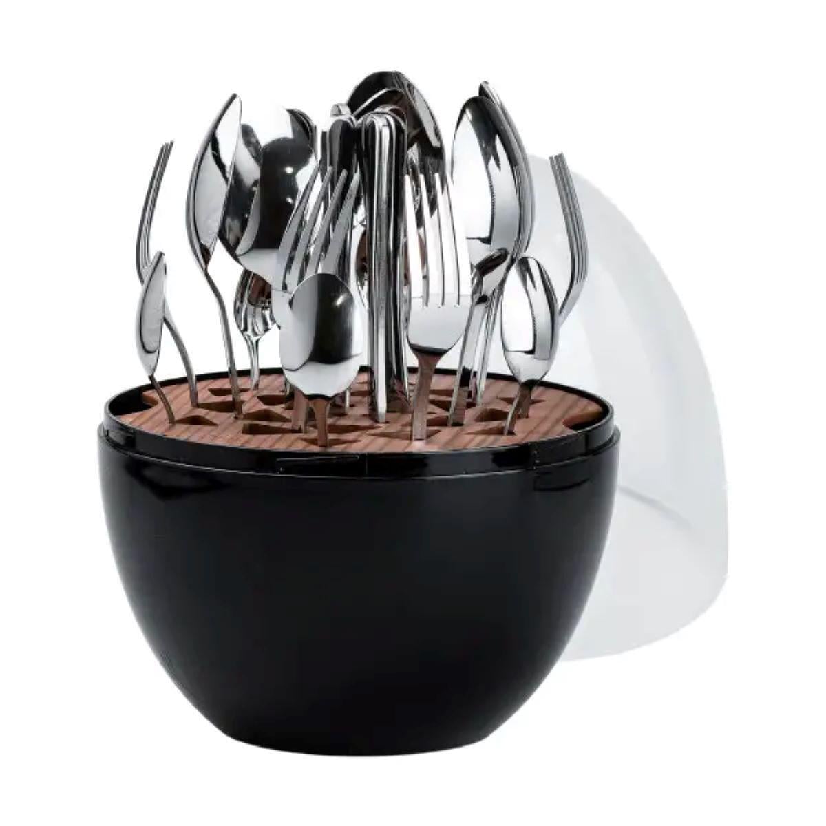 Набор столовых приборов на 6 персон из нержавеющей стали с подставкой Яйцо 24 шт. Черный (HP78811)