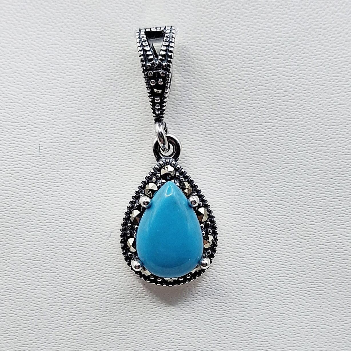 Серебряный кулон с бирюзой и марказитом 2 г (2732674379)