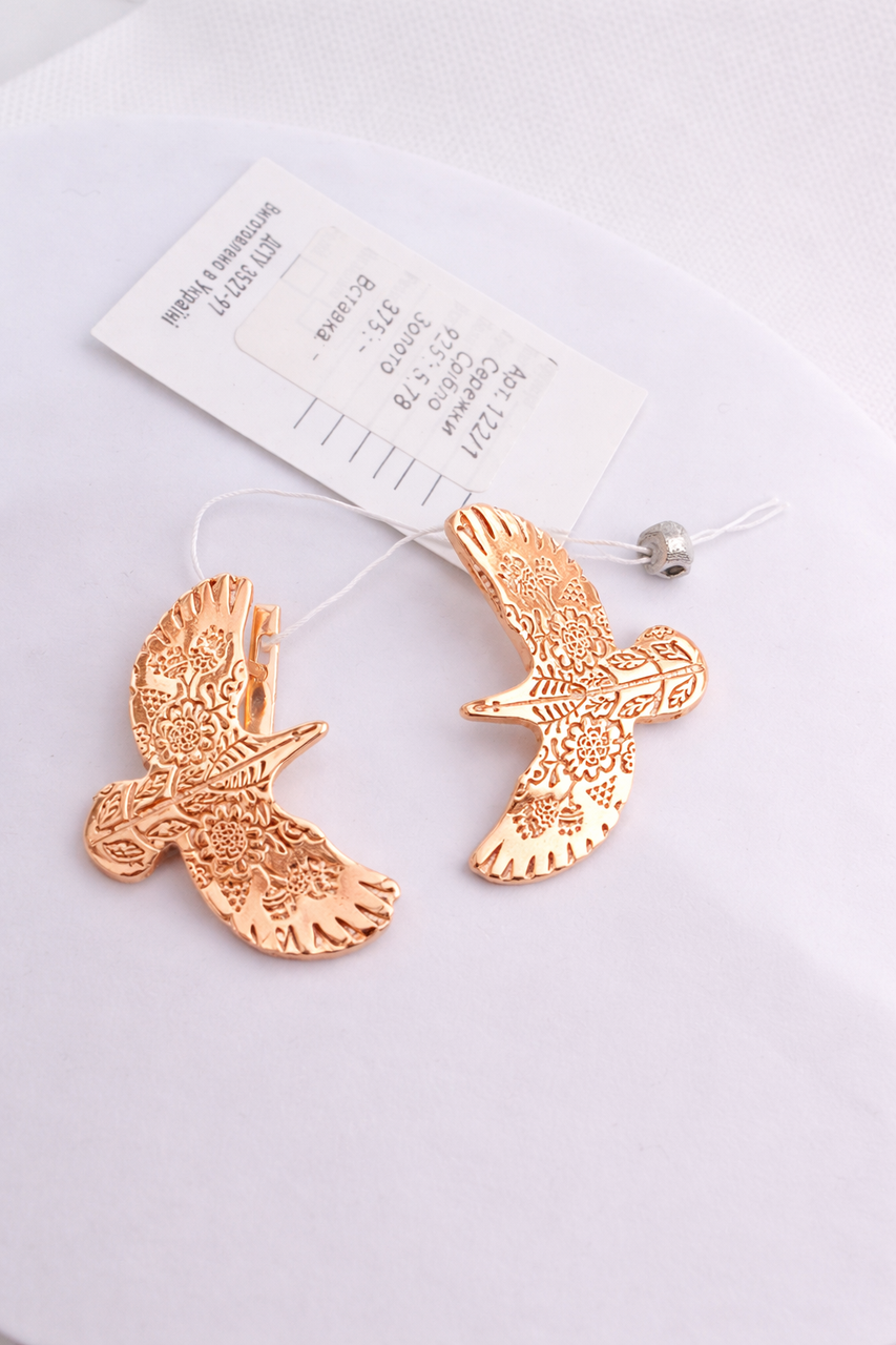 Серьги серебро 925 проба птичка горлица английская застежка Позолота (2964114933)