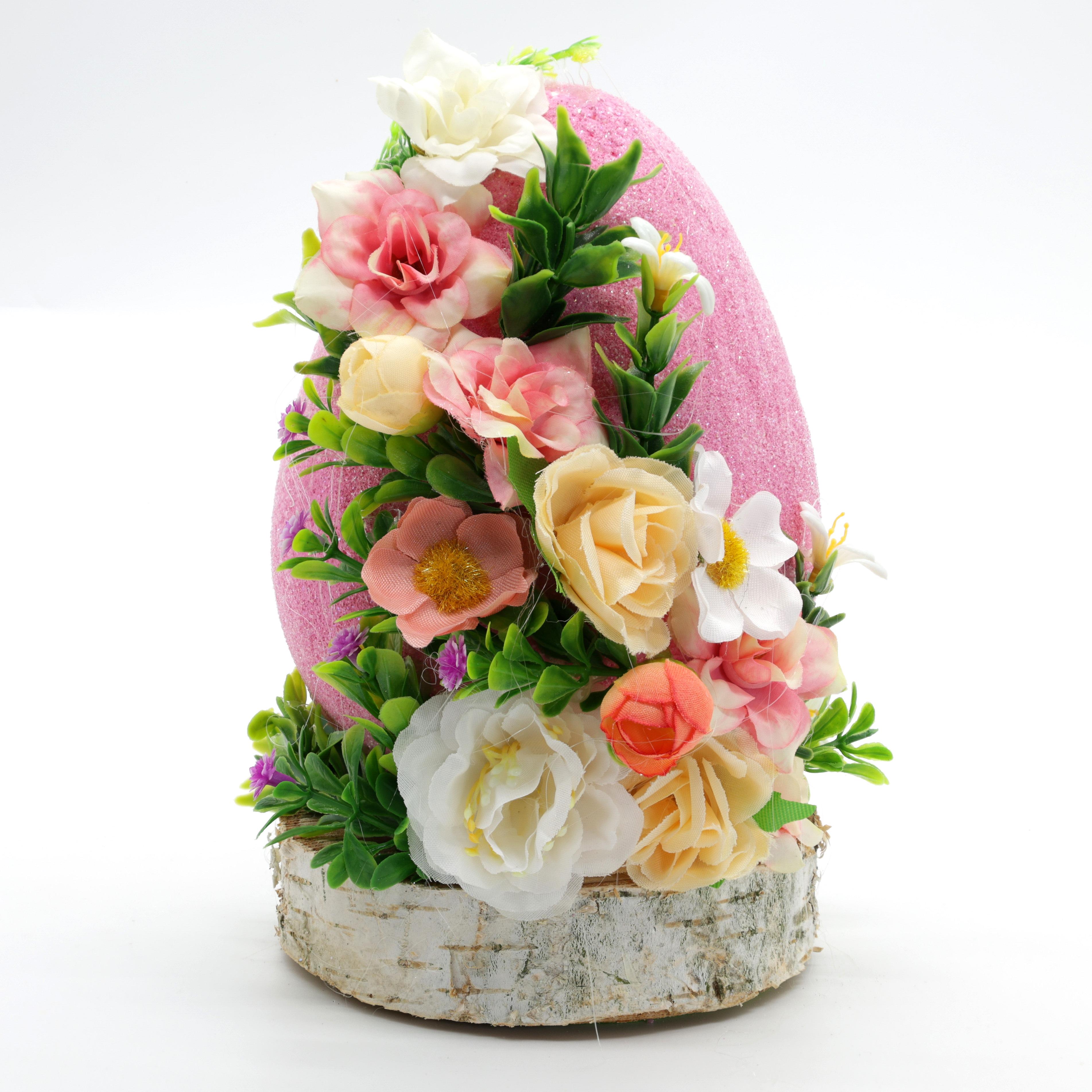 Пасхальная композиция ДАЙС из искусственных цветов и яйца на спиле 12х20 см (КЯ1220Р)