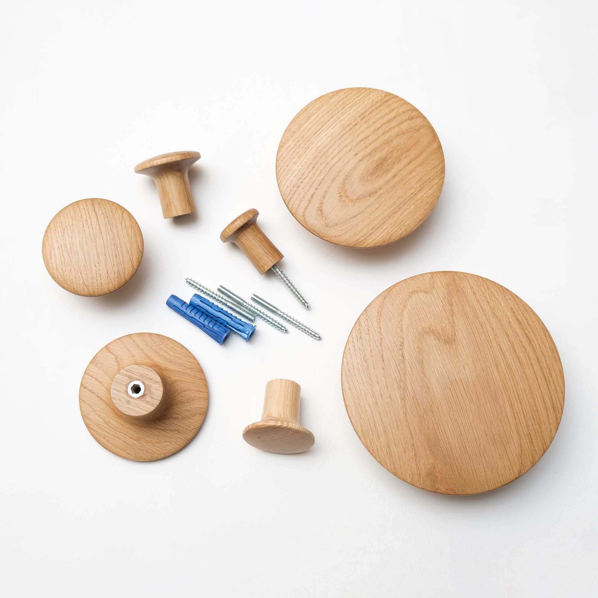 Набор деревянных мебельных крючков для одежды ø 35-150 мм 6 шт. Дуб (49548) - фото 3