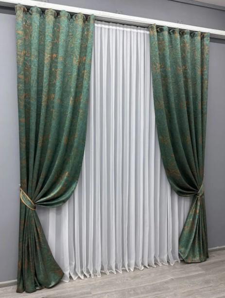 Комплект штор Fantasy жакард 1,5х2,9 м 2 шт. Смарагдовий/Золотистий (1633ш) - фото 4 Комплект штор Fantasy жакард 1,5х2,9 м 2 шт. Смарагдовий/Золотистий (1633ш) - фото 4