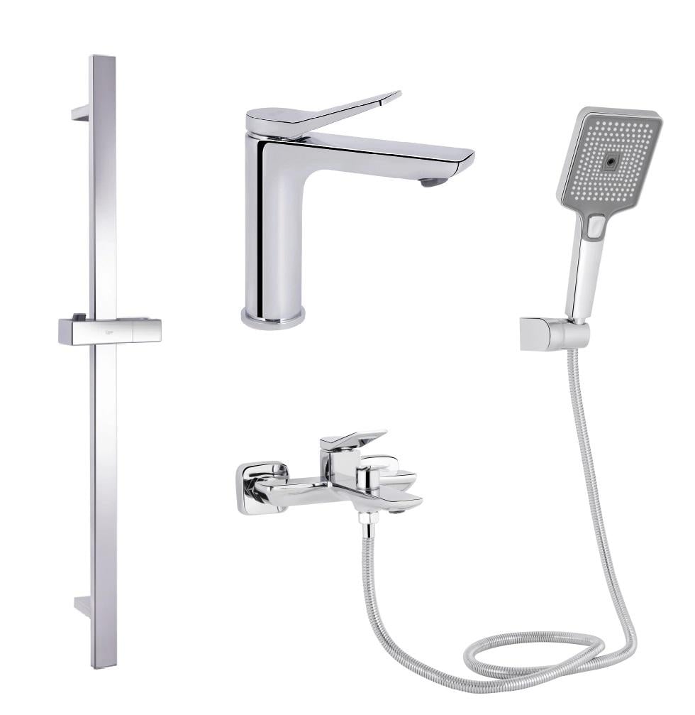 Комплект смесителей Qtap Presto для ванной 3в1 умывальник/ванная/душевая стойка с ручным душем Хром (4557445571)