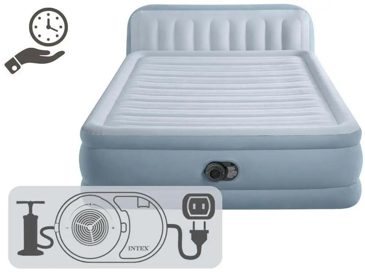 Кровать надувная со спинкой Intex двуспальная со встроенным электронасосом 236x152x86 см (64450) - фото 5