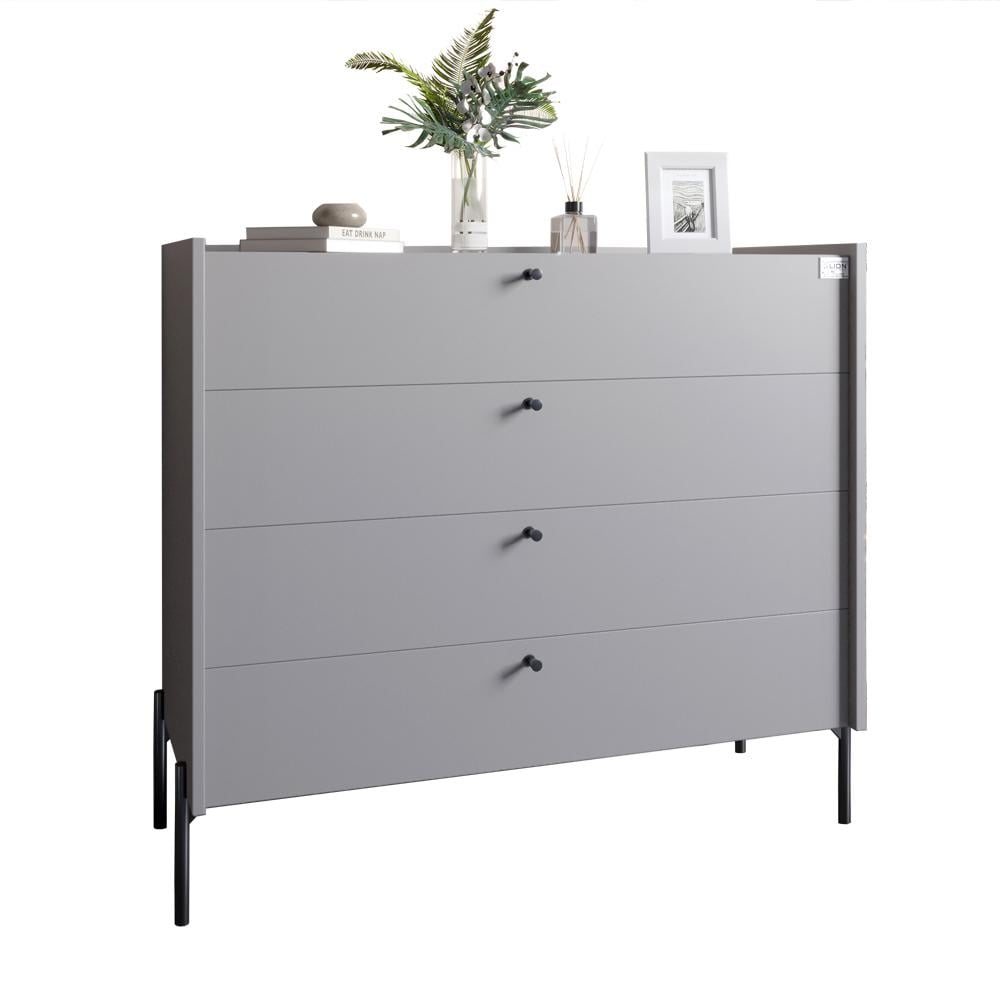 Комод с 4 ящиками Lion Wood с черными ножками 100х90х45 см Кашемир (000-000-1949) - фото 2