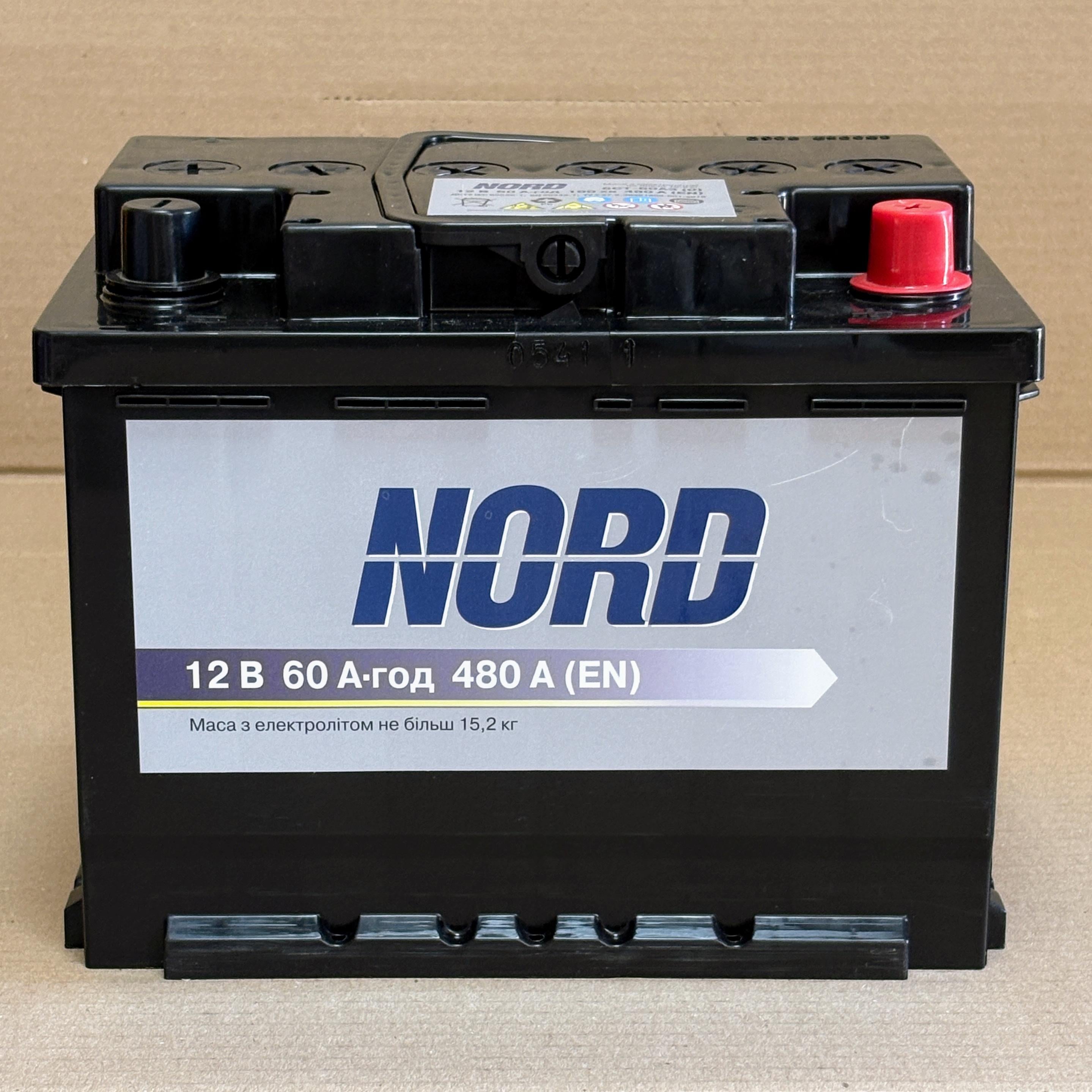 Аккумулятор 6CT-60 NORD 60Ah-12V+ справа EN480 242х175х190 мм