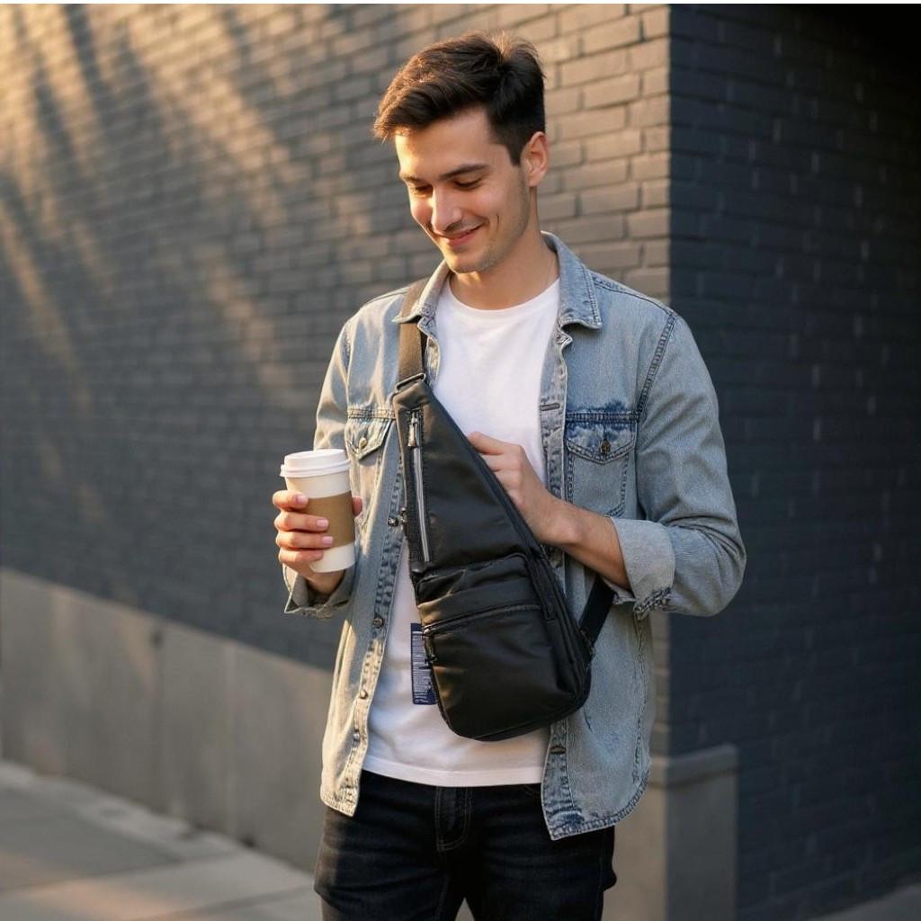 Сумка слинг через плечо мужская из водоотталкивающей ткани 18х42 Черный (2682007775) - фото 11