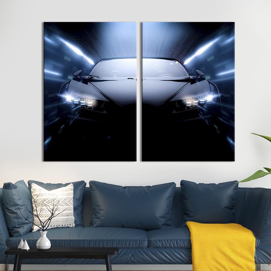 Настенный декор картина на холсте для интерьера Чёрный суперкар 120x80 см (108-1)