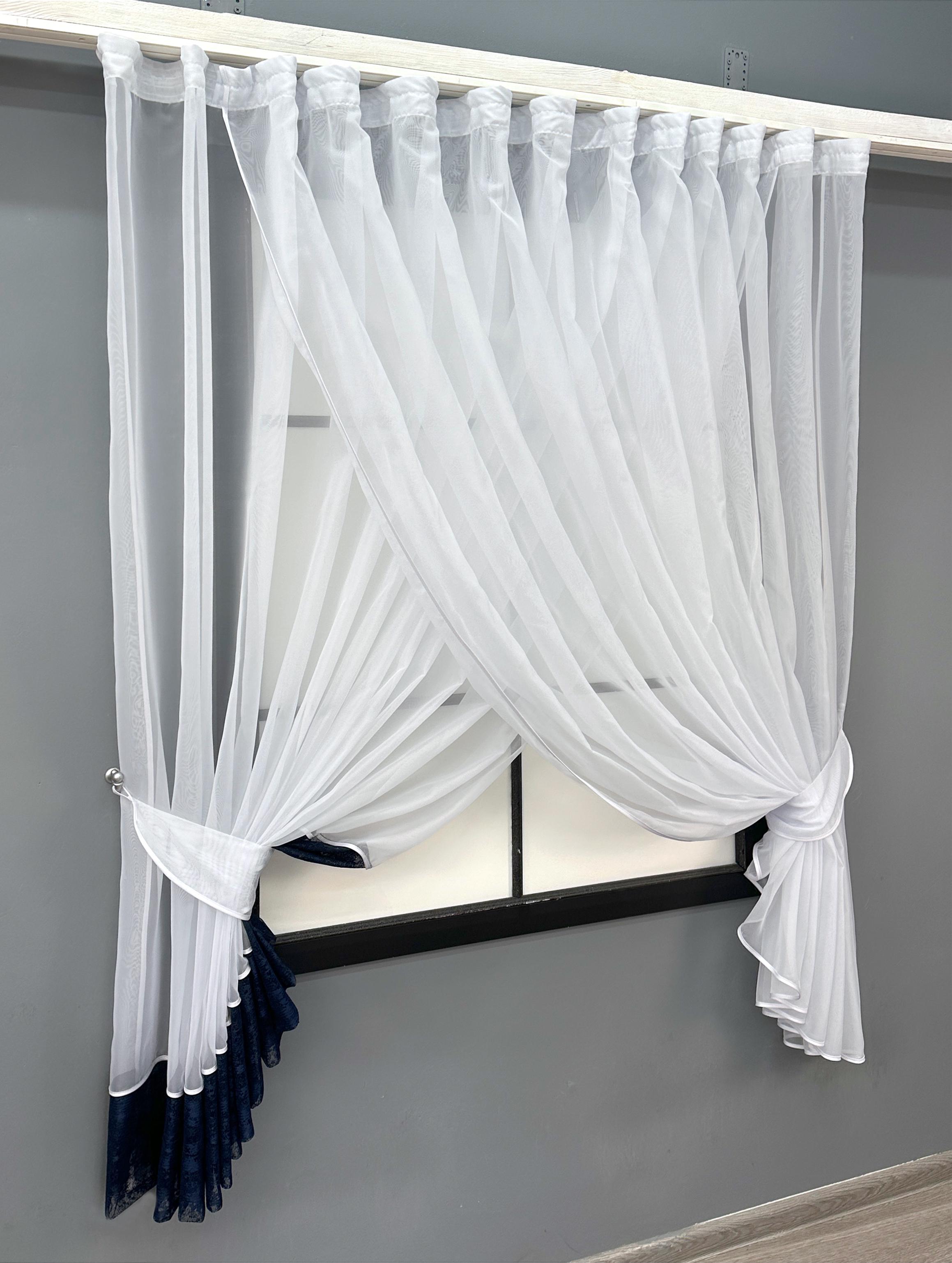 Шторки кухонные VR-Textil № 101к с подвязками 330х170 см Белый/Синий (52-1181) - фото 2