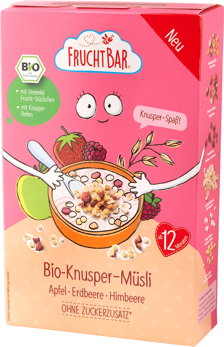 Мультизлаковые мюсли Fruchtbar 200 г клубника/малина/яблоко для детей с 12 месяцев