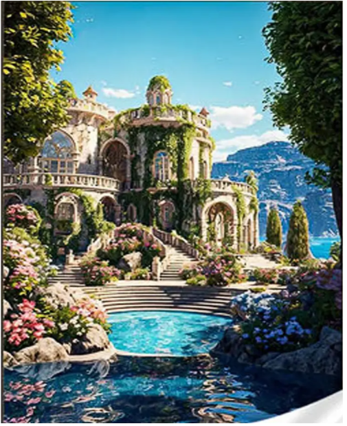 Алмазная мозаика Strateg Дом на скале 30х40 см (HEG86871)