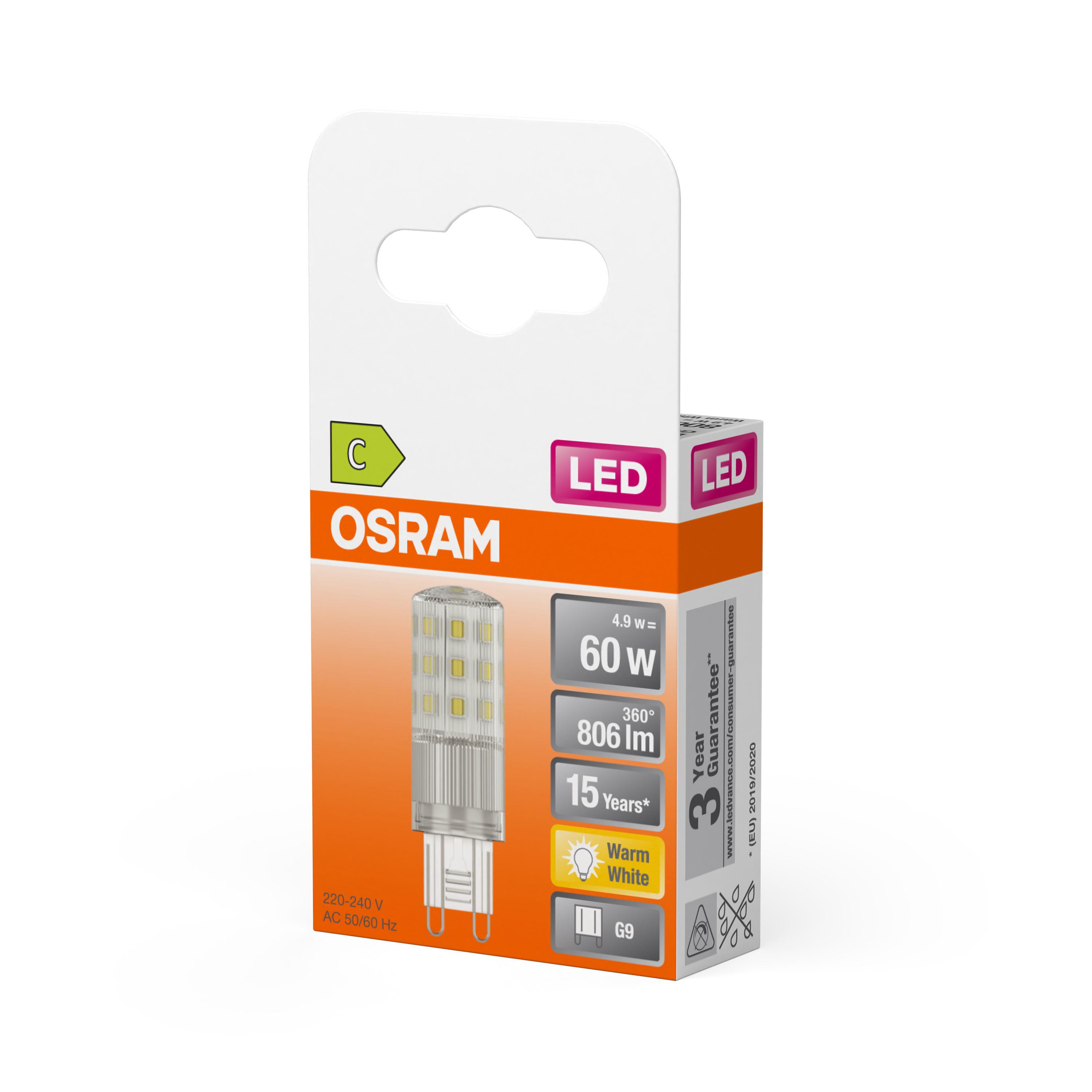 Лампа світлодіодна Osram PIN 60 4,9W 220V 806lm 2700K G9 18x59 мм капсула (4058075840522) - фото 5 Лампа світлодіодна Osram PIN 60 4,9W 220V 806lm 2700K G9 18x59 мм капсула (4058075840522) - фото 5