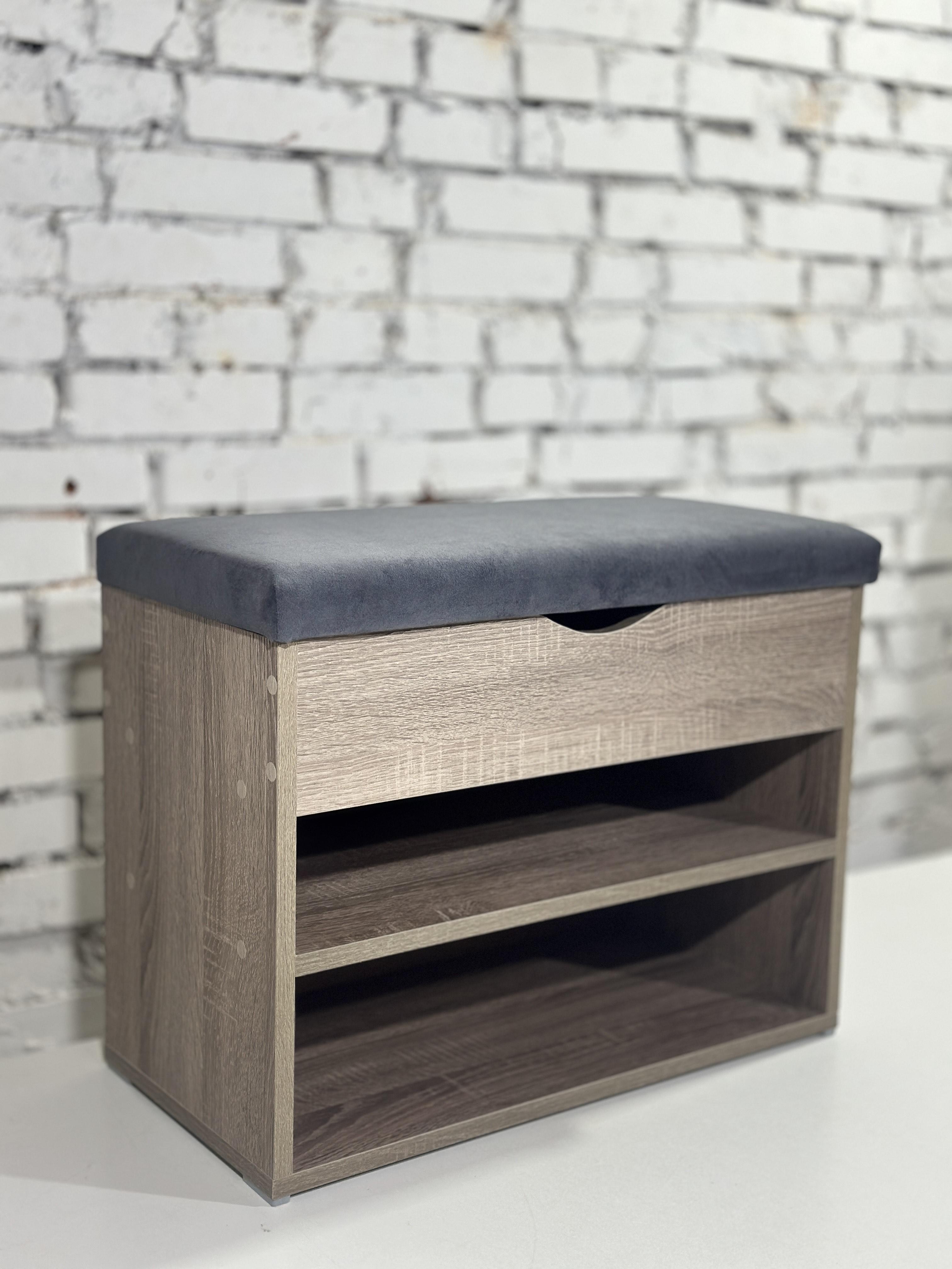 Тумба для обуви ДСП/ткань 30х60х45 см Сонома трюфель/Графитовый - фото 1 Тумба для обуви ДСП/ткань 30х60х45 см Сонома трюфель/Графитовый - фото 1