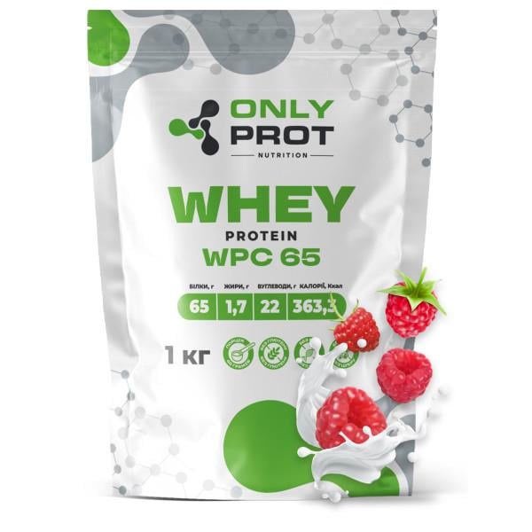 Протеин сывороточный концентрат для набора мышечной массы Only Prot Nutrition Whey WPC 65 1 кг Малина (21-145-wpc-65-ml-1kg)