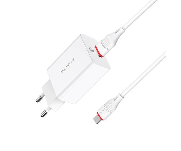 Зарядний пристрій мережевий Borofone BA21A QC3.0A 18W кабель Type-C 1 м White