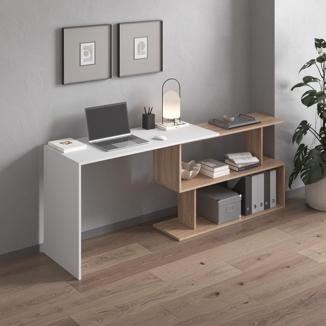 Стіл комп’ютерний відкидний Вайс M-41 1964х500х766 мм Білий-Дуб Сонома(31235624)