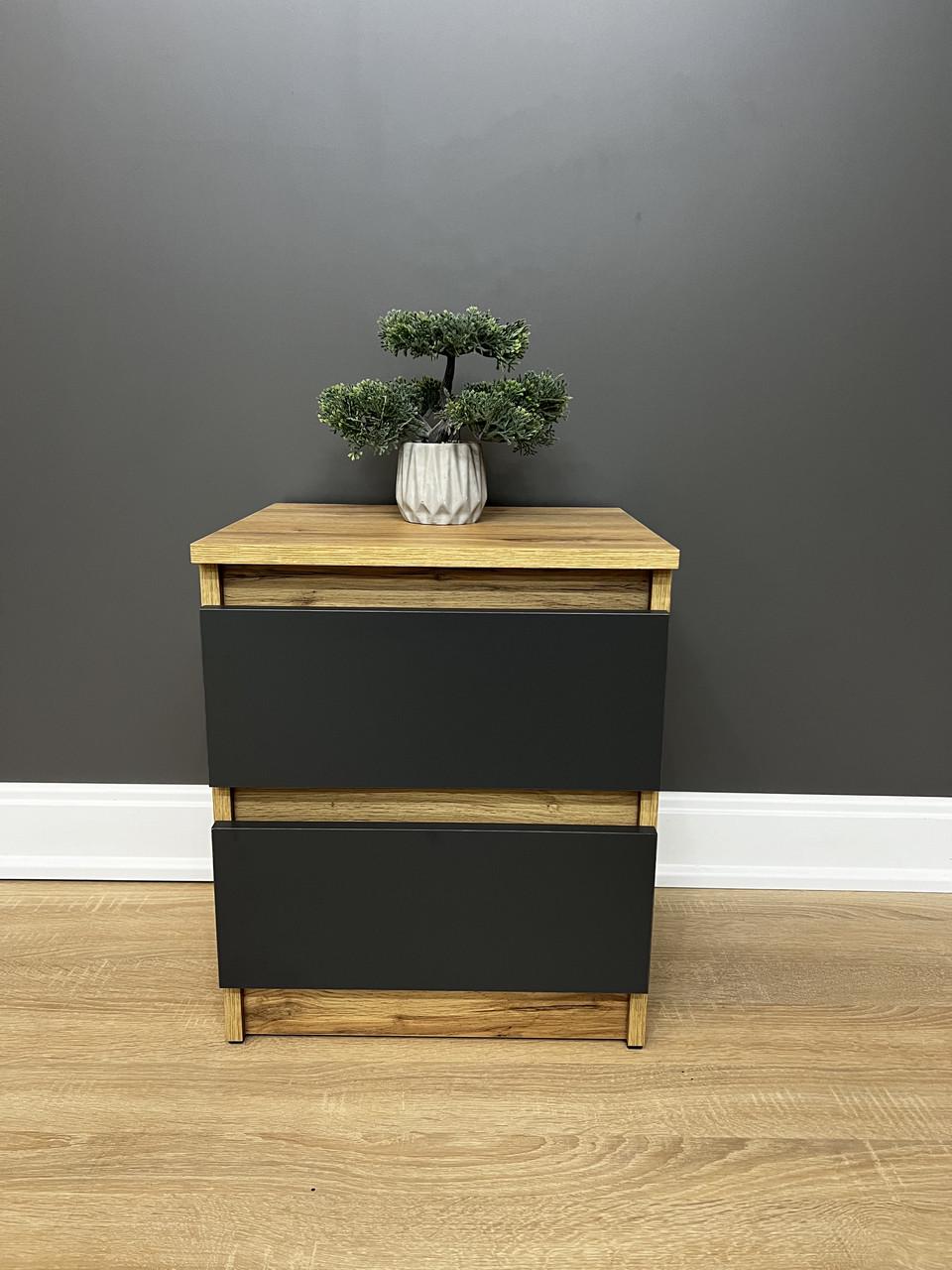 Тумба приліжкова Кватро 2 шухляди 400х480х340 мм Дуб Аппалачі/Антрацитовий - фото 6