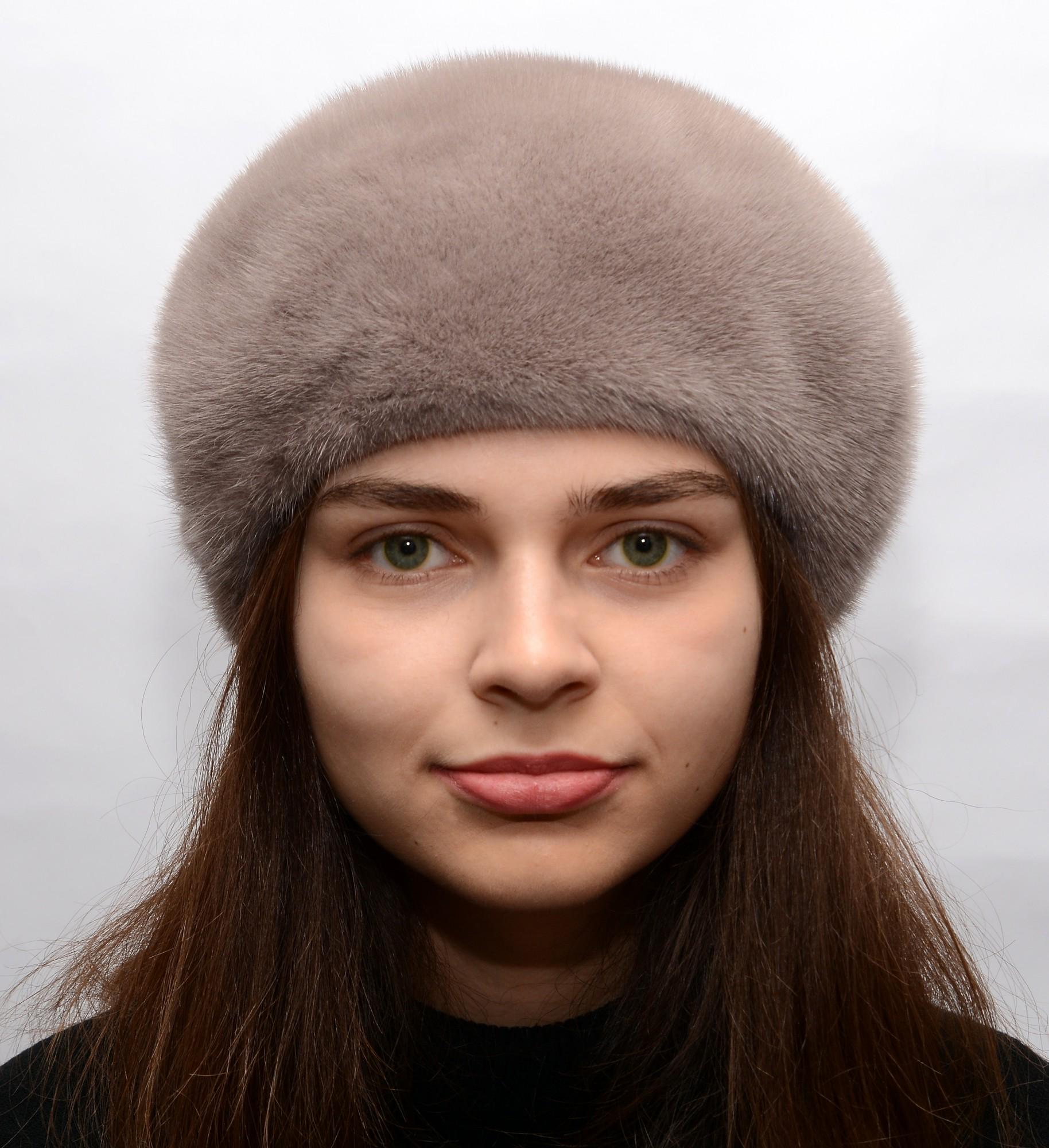 Женский зимний берет Меховой стиль Классический из натурального меха норки Капучино (024/N)