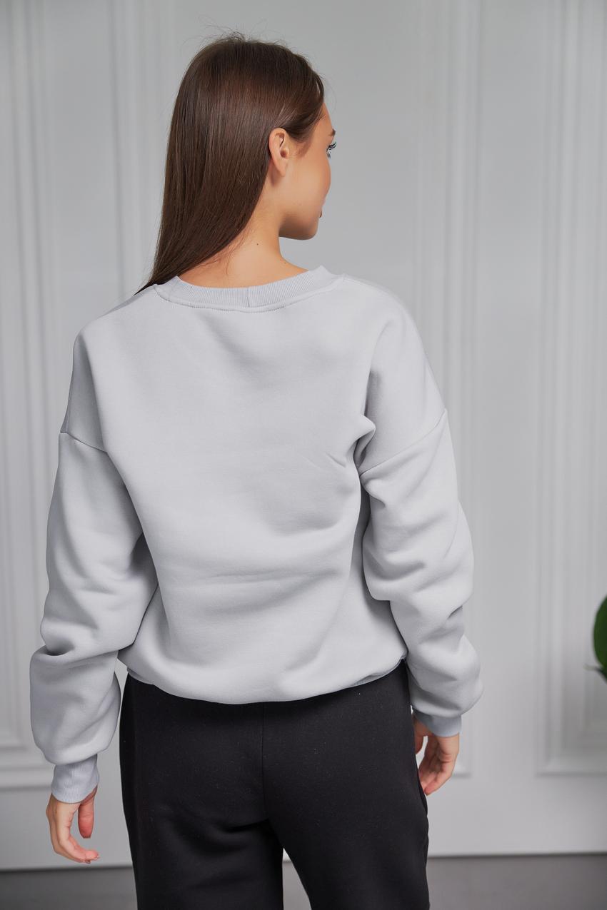 Свитшот женский Happiness М132.4/1 начес XL Пепельный (600-1-63) - фото 4 Свитшот женский Happiness М132.4/1 начес XL Пепельный (600-1-63) - фото 4