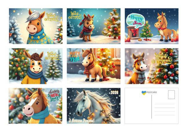 Открытки новогодние APRIORI символ года Лошадь 10х15 см 8 шт. (UA29898205)