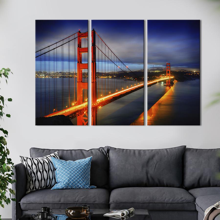 Модульная картина из 3 частей на холсте для интерьера Мост Золотые Ворота в Сан-Франциско 156x100 см (329-31)