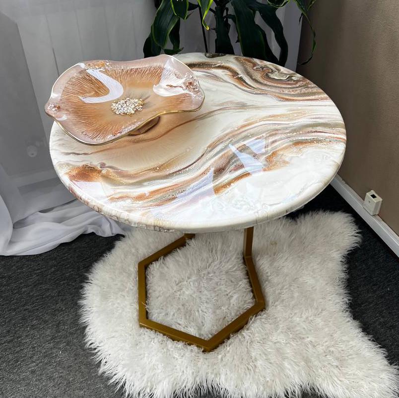 Столик журнальний круглий з епоксидної смоли APOLLO-26 90х90 см