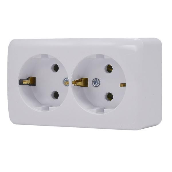 Розетка двойная Viola с заземлением Белый (751-0200-127B)