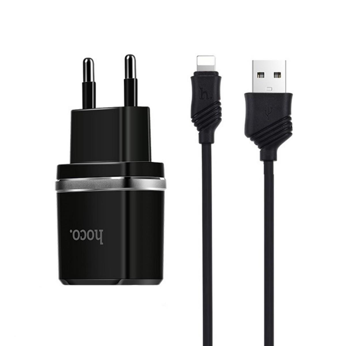 Мережевий зарядний пристрій Hoco C12 Smart Lightning EU 2USB 2,4A Black