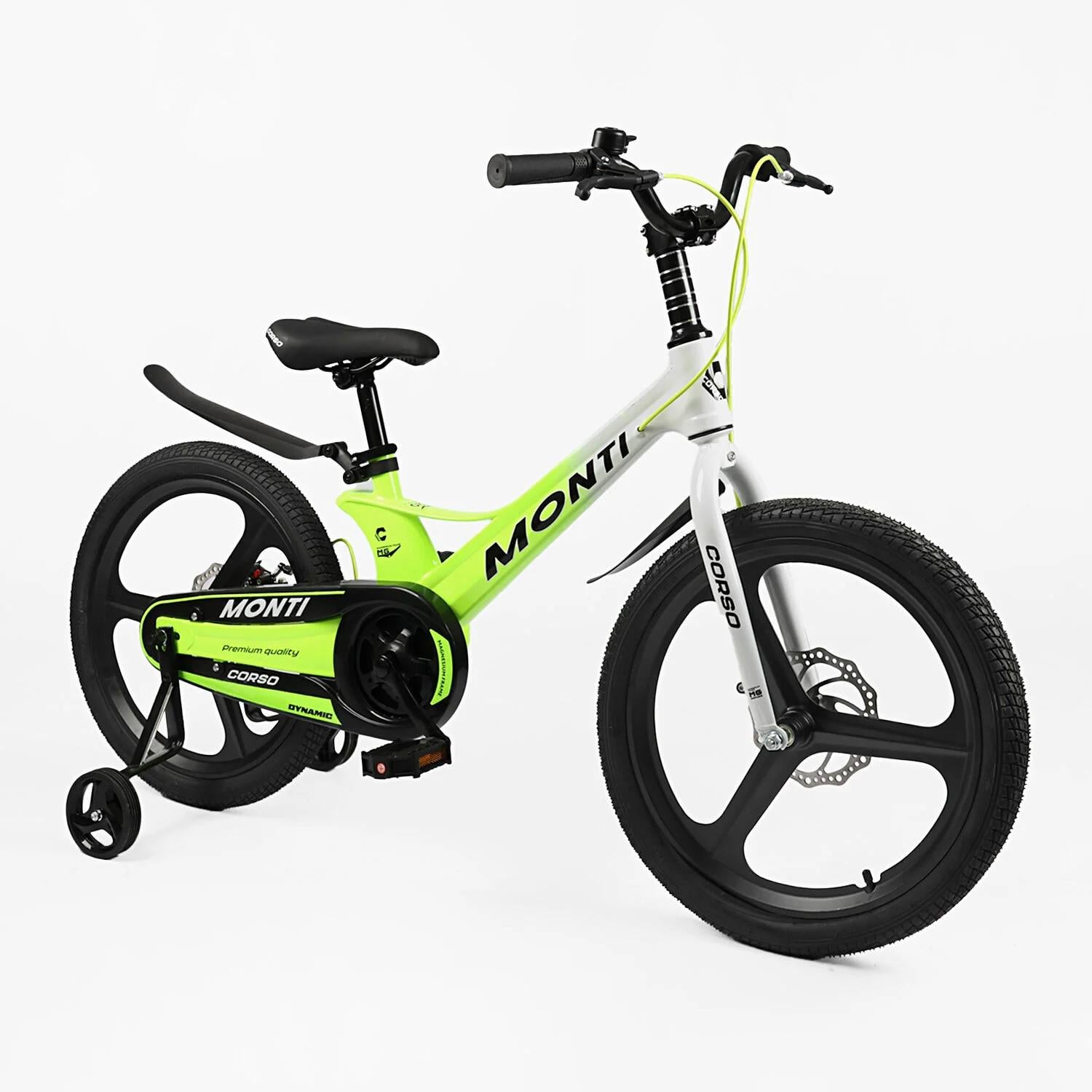 Детский велосипед Corso Magnesium Monti двухколесный 20" с дополнительными колесами Бело-салатовый (MT-20790)