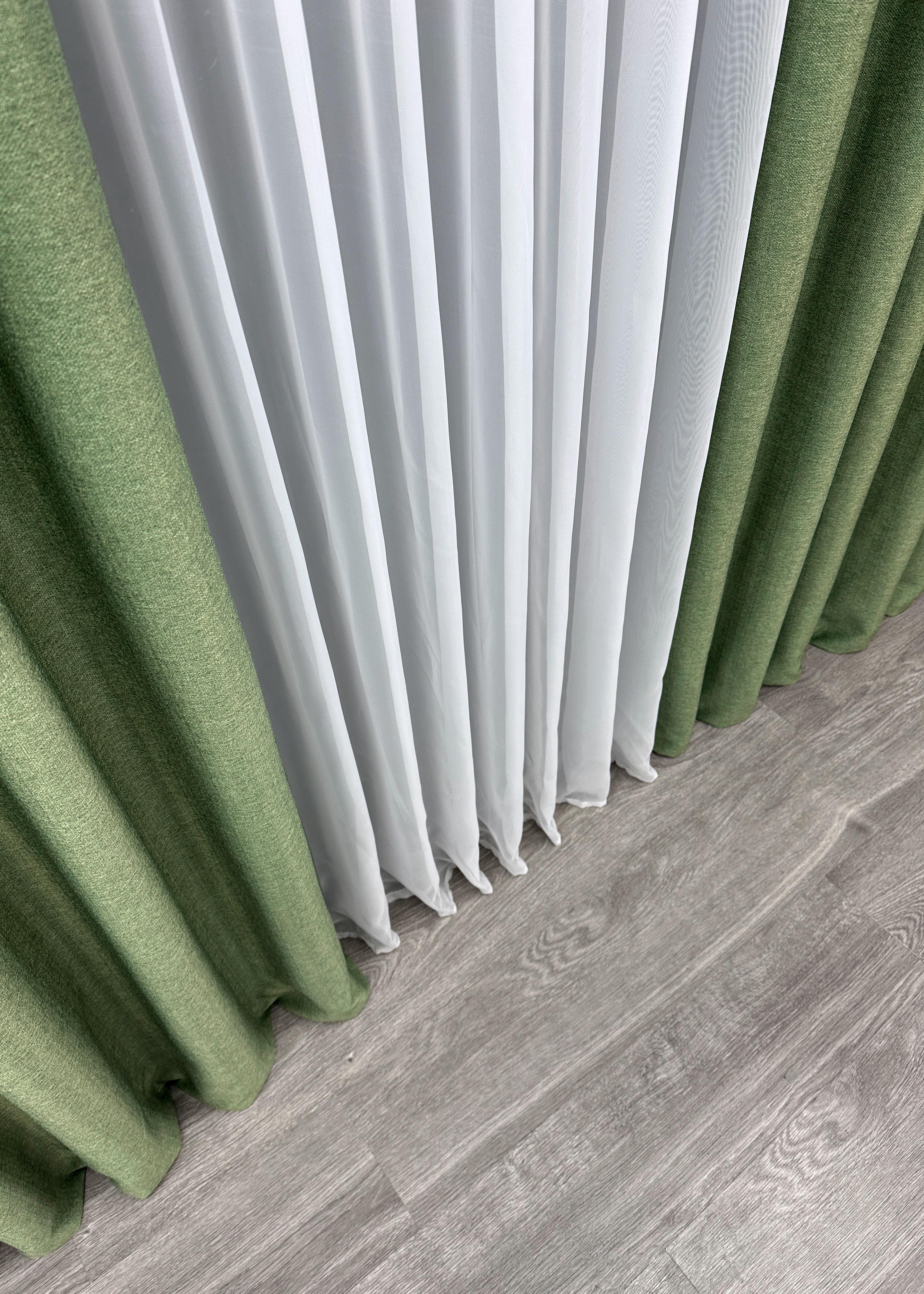 Комплект готовых штор VR-Textil Шенил однотонный №1684ш 150х270 см 2 шт. Зеленый (33-0588) - фото 10