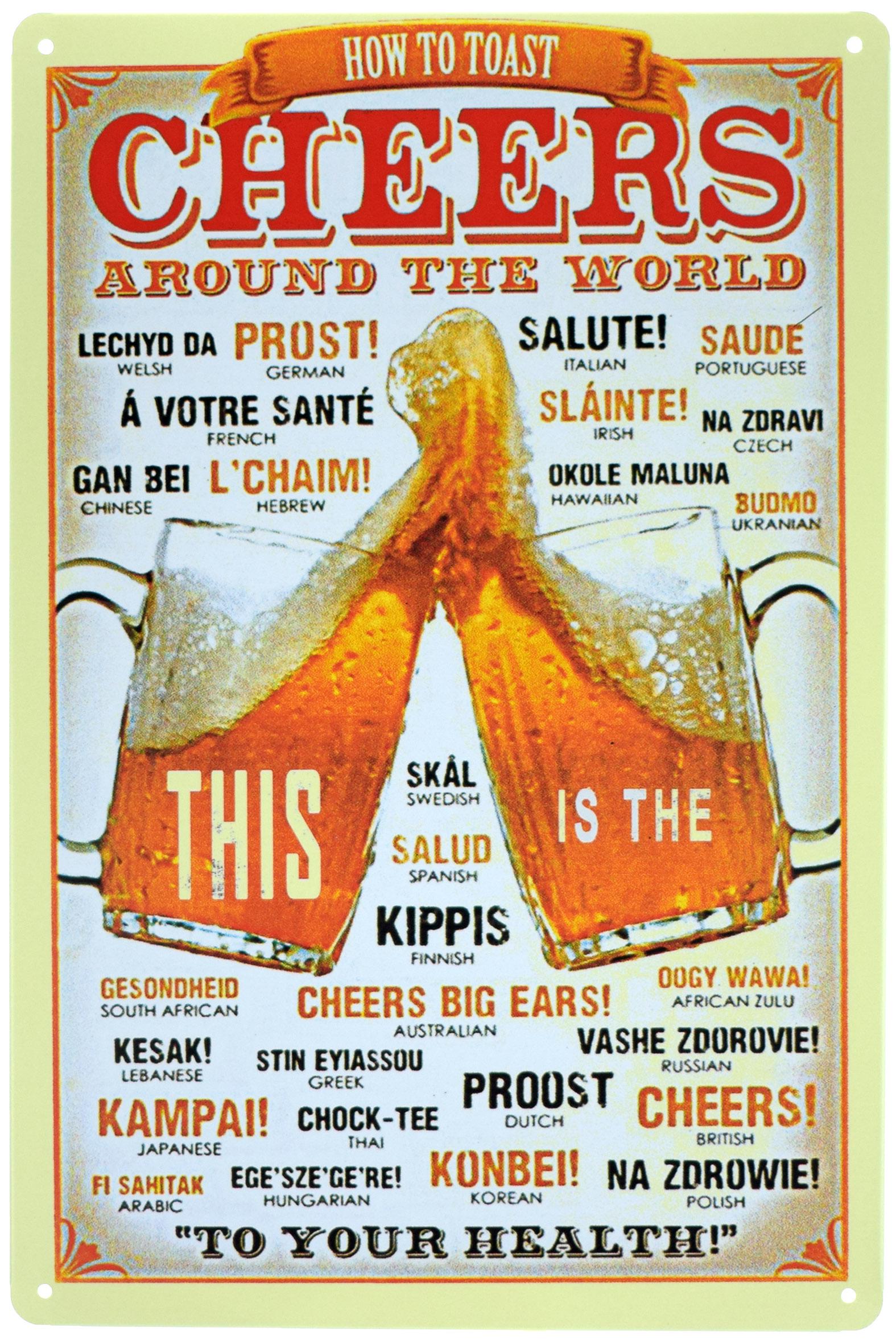 Табличка металлическая Тосты Во Всем Мире/Cheers From Around The World 20x30 см