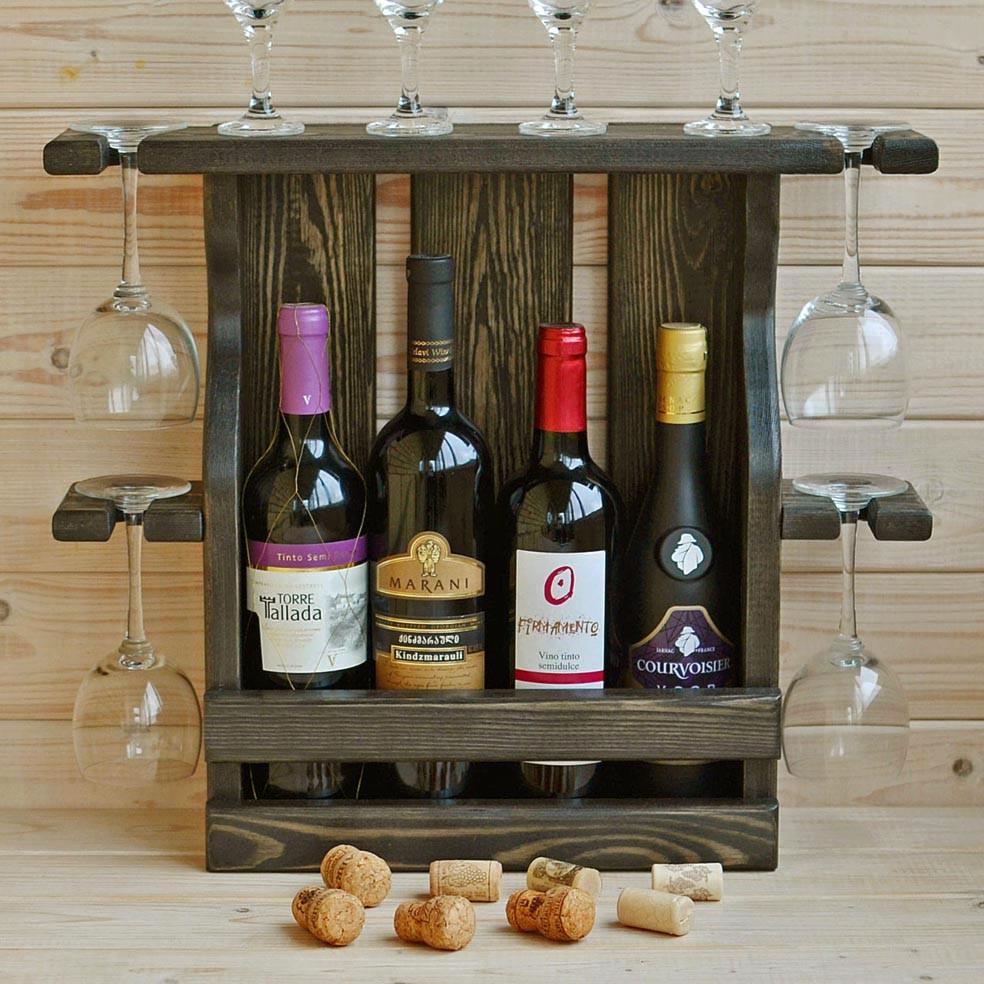 Полка для вина настенная из дерева Накагута 4 Мокко (ПНК-408810)